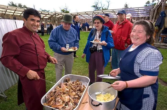 Ranch guests sharing a traditional Patagonian meal